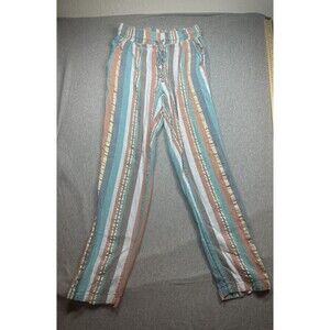 Belle France linen Blend beach‎ cover up lounge pants striped gold S